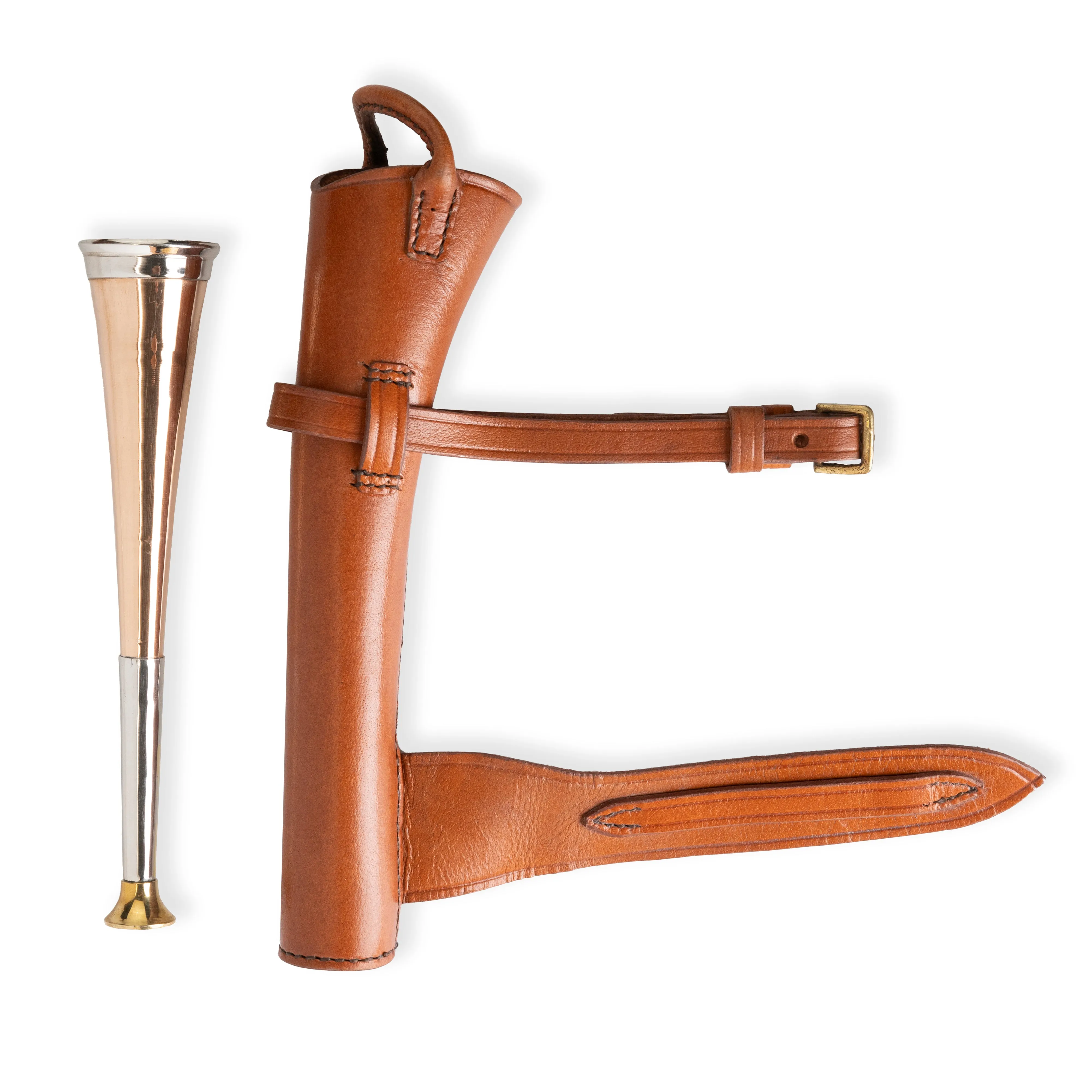 Fox Hunting Horn with Stylish Tan Leather Case