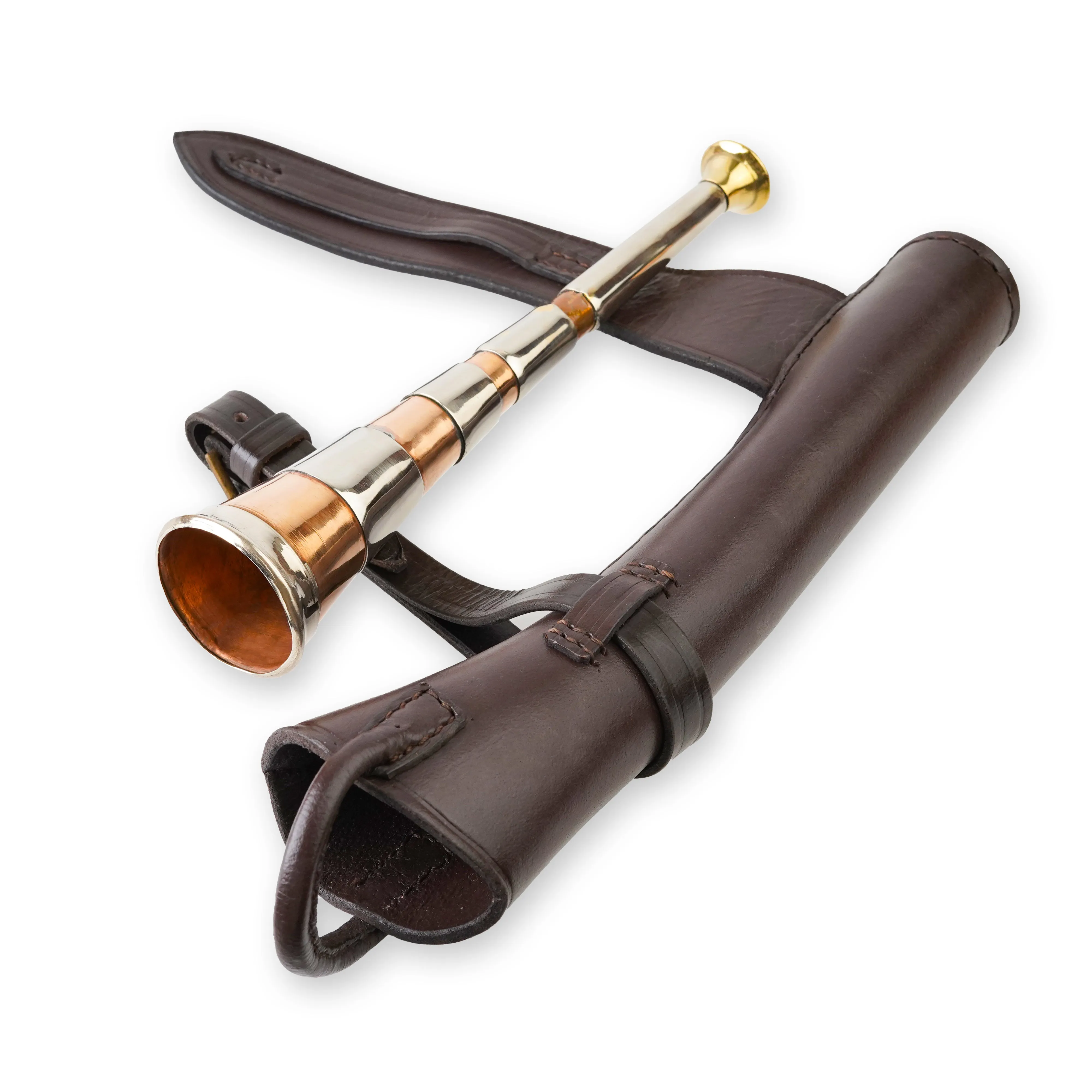 Fox Hunting Horn with Stylish Tan Leather Case