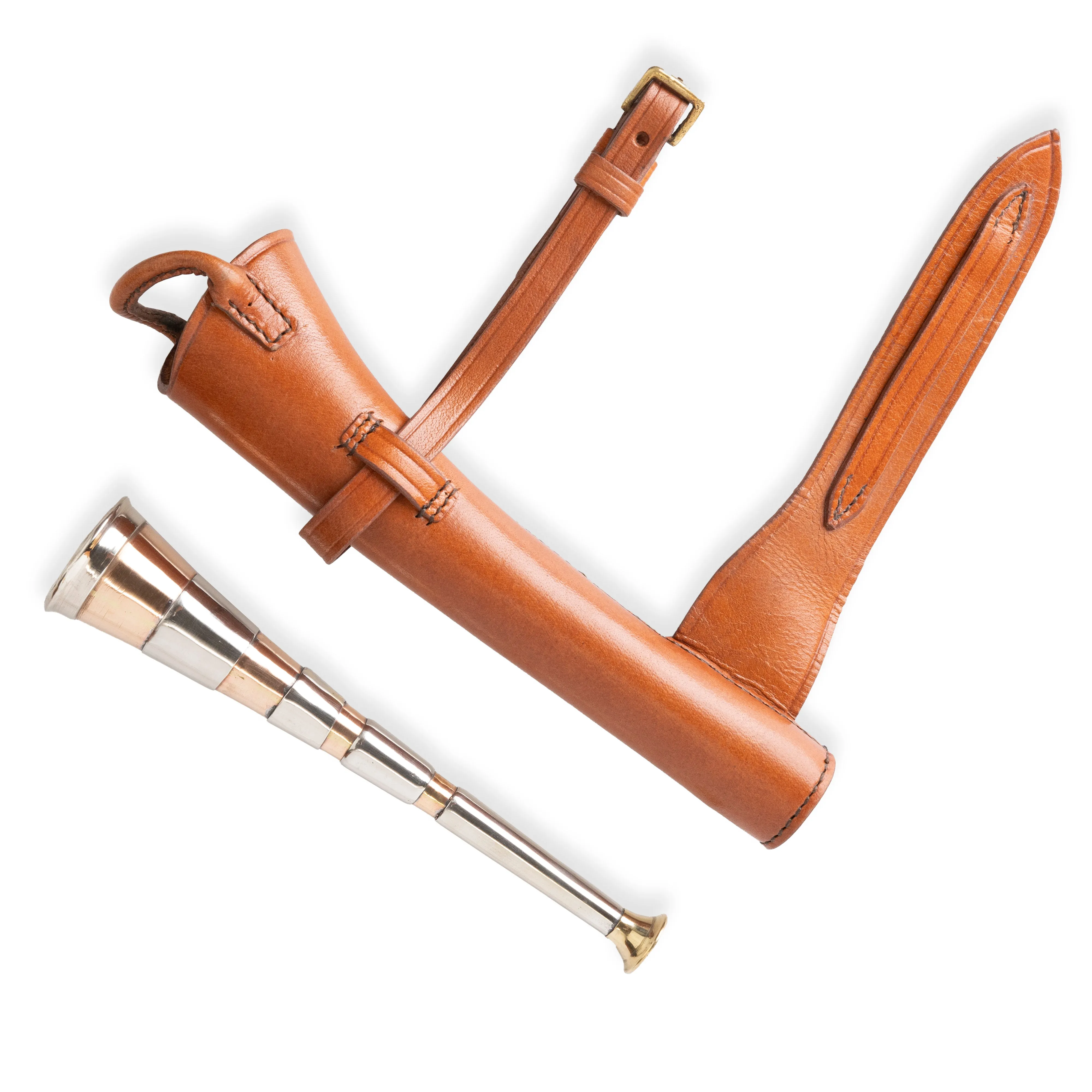Fox Hunting Horn with Stylish Tan Leather Case