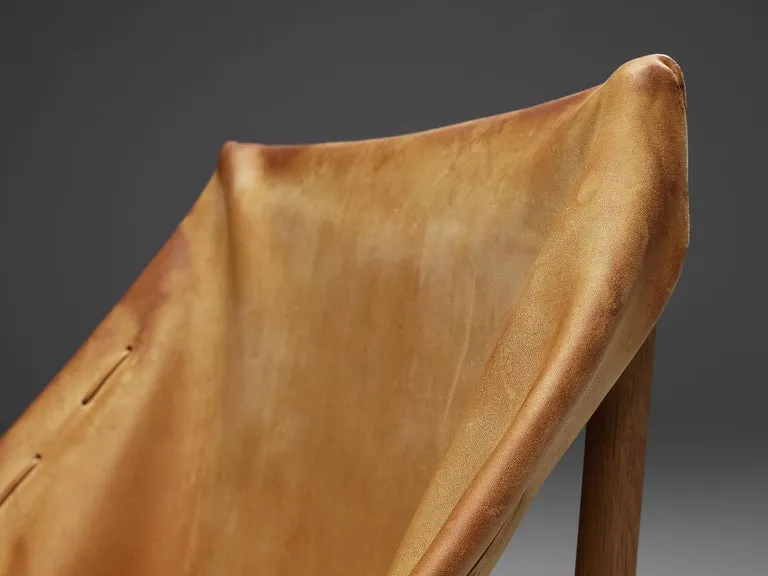 French Hunting Chair in Cognac Leather and Oak