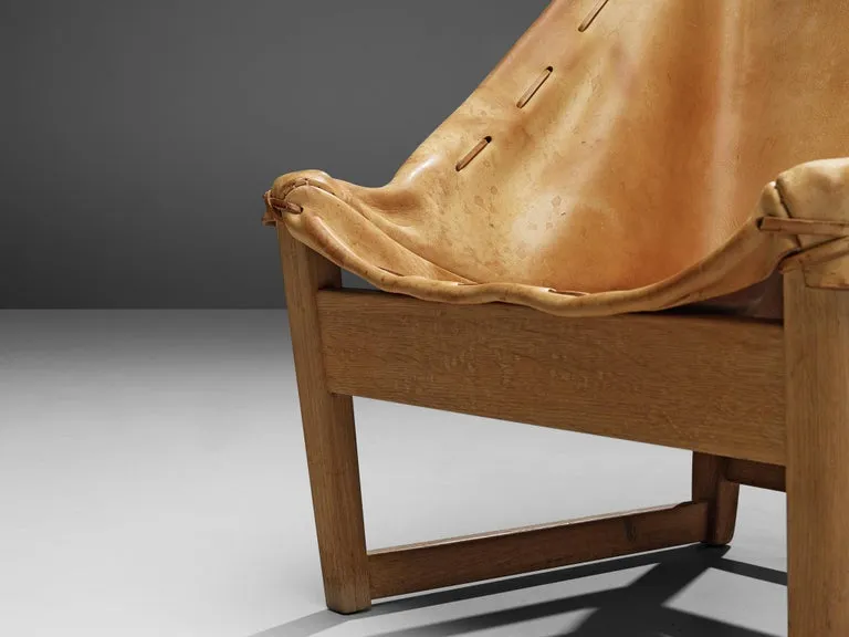 French Hunting Chair in Cognac Leather and Oak