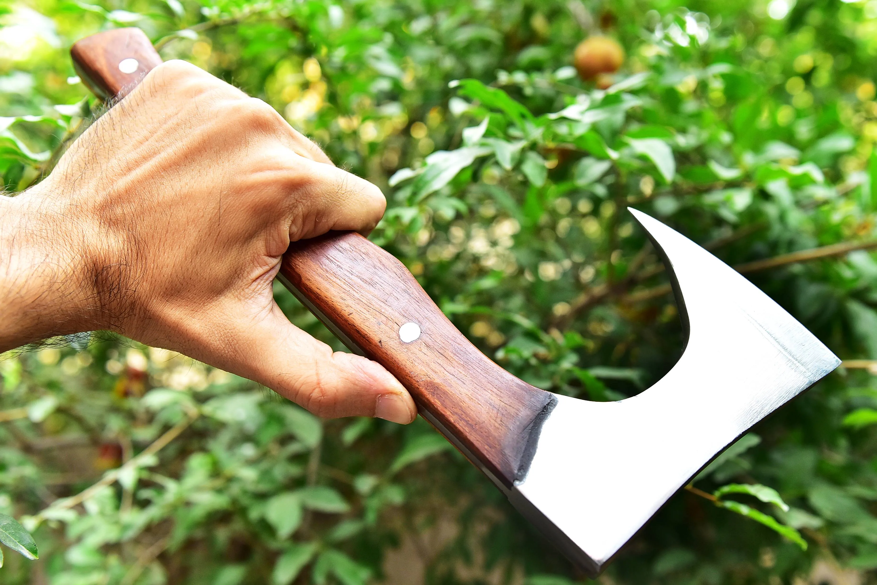 Full Tang Forged Carbon Steel Axe with Rose Wood Shaft - Viking Axe -X177