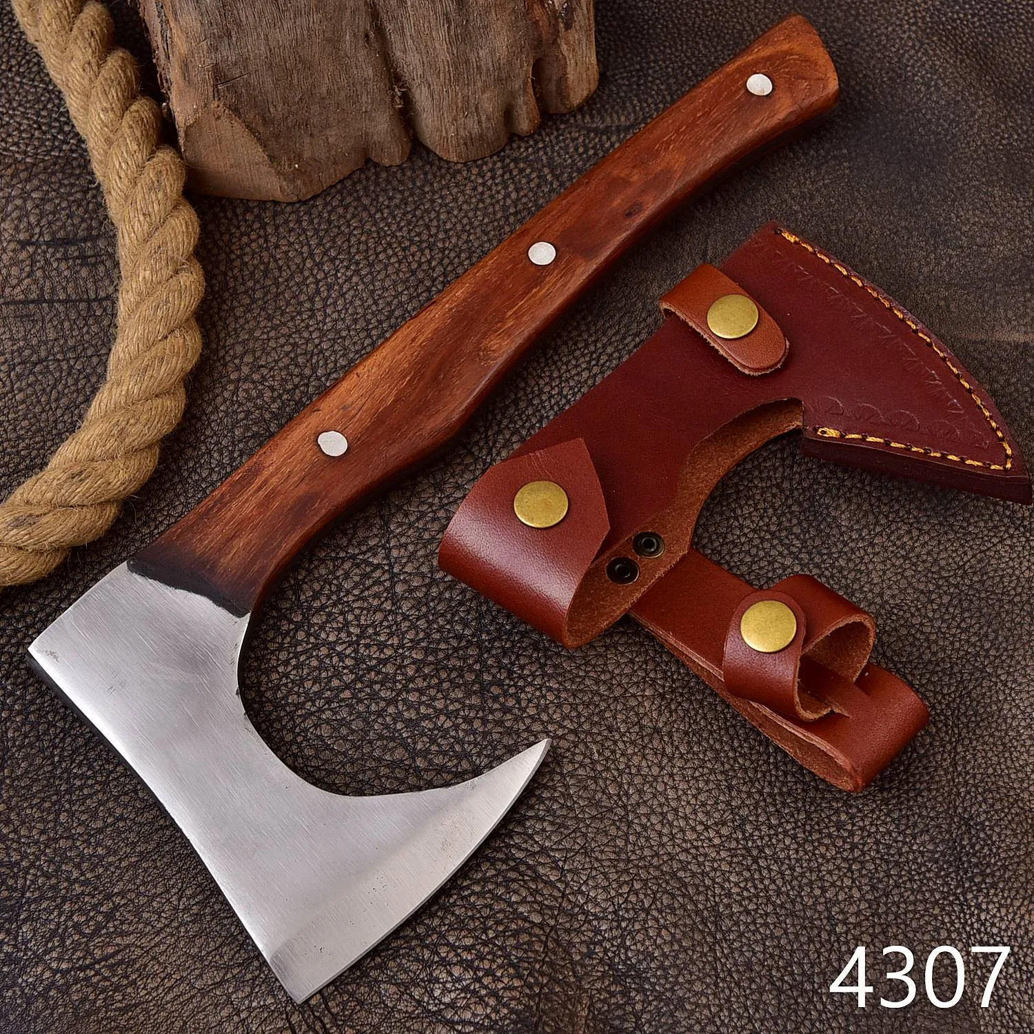 Full Tang Forged Carbon Steel Axe with Rose Wood Shaft - Viking Axe -X177