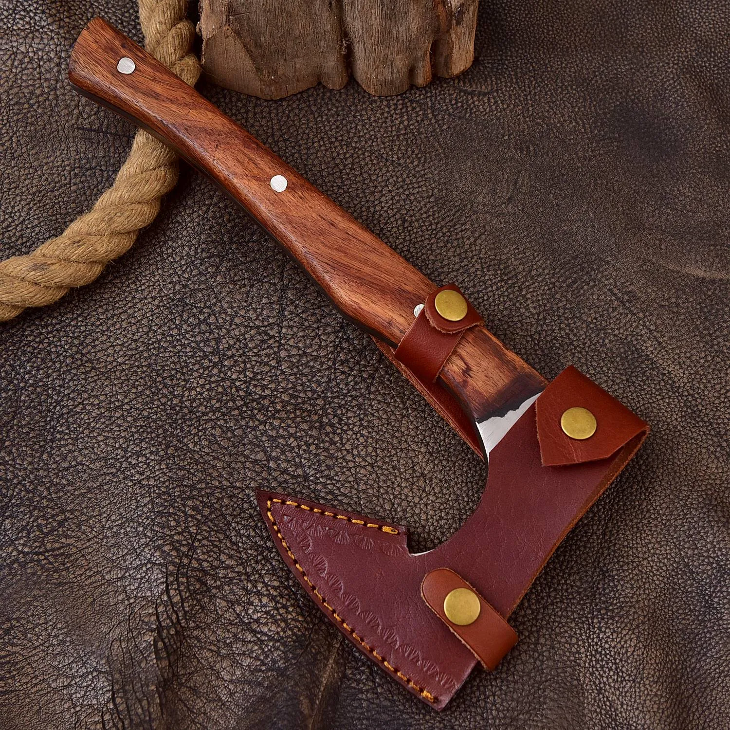 Full Tang Forged Carbon Steel Axe with Rose Wood Shaft - Viking Axe -X177