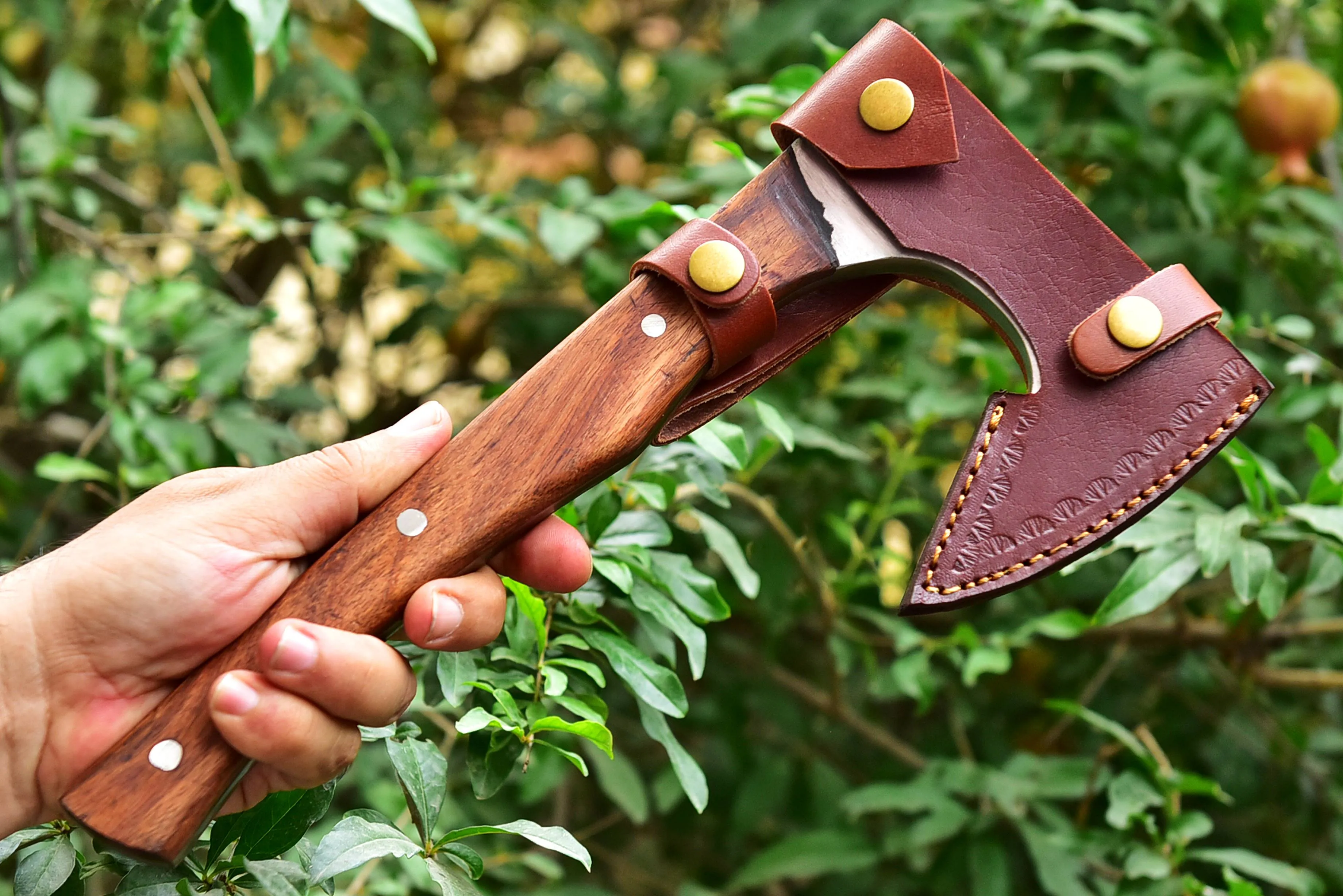Full Tang Forged Carbon Steel Axe with Rose Wood Shaft - Viking Axe -X177