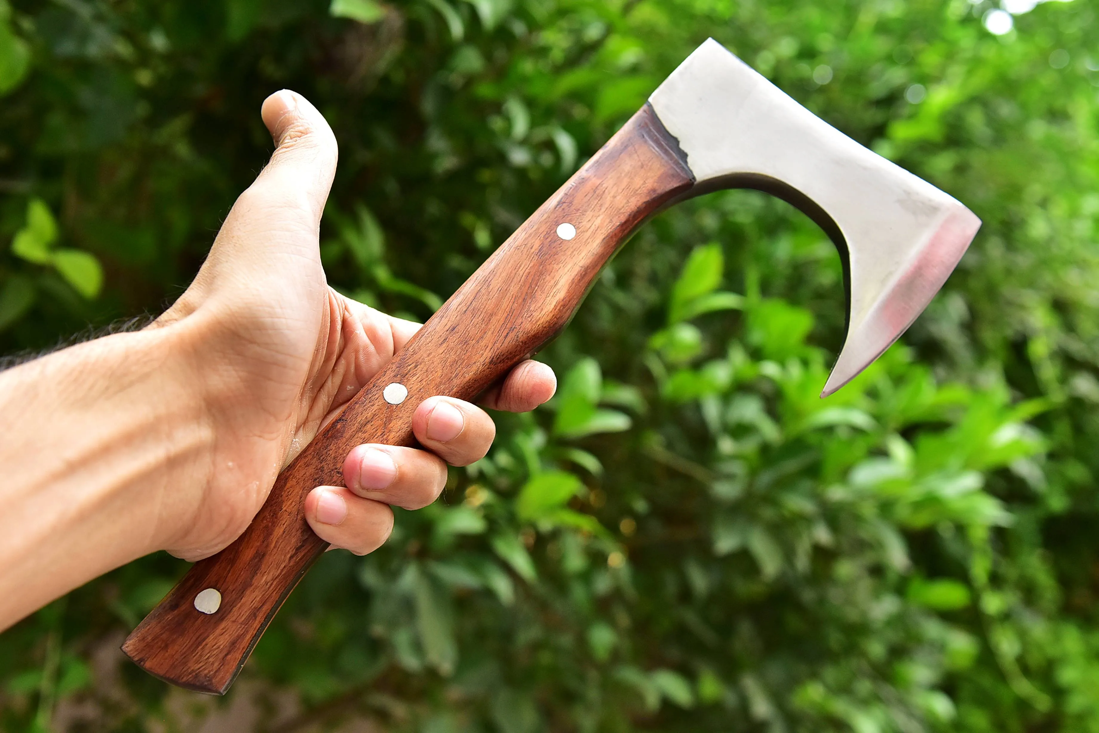 Full Tang Forged Carbon Steel Axe with Rose Wood Shaft - Viking Axe -X177