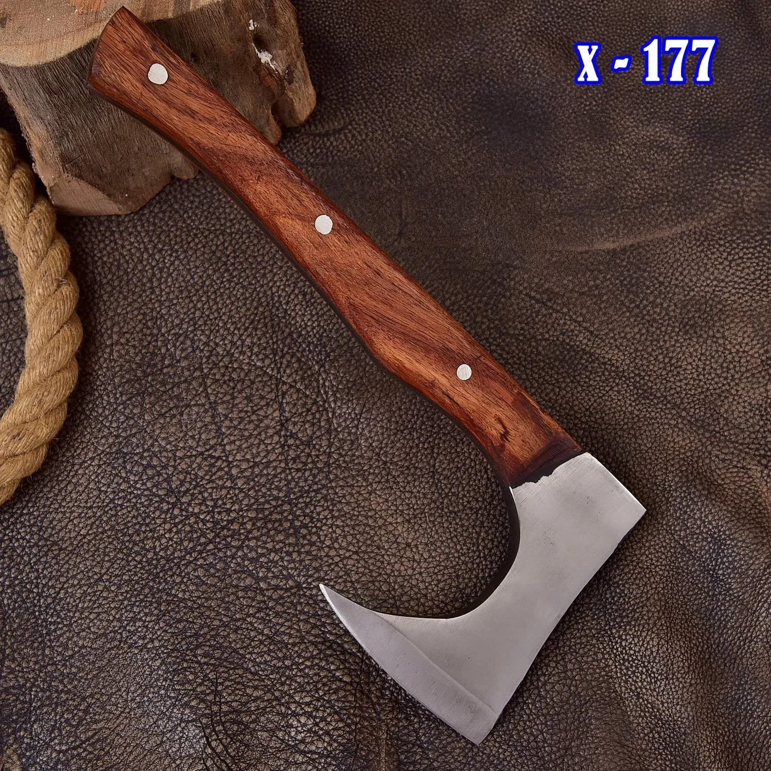 Full Tang Forged Carbon Steel Axe with Rose Wood Shaft - Viking Axe -X177
