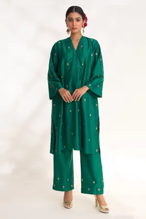 Green Short Flared Kurta & Pants