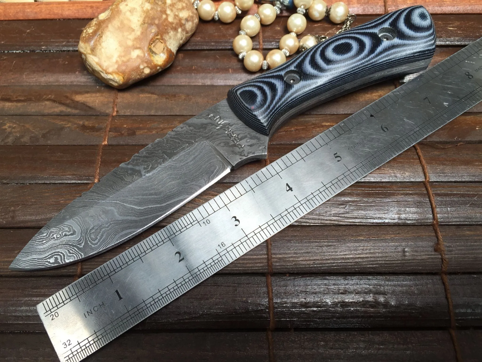 Handcrafted Damascus Hunting Knife with Micarta Handle
