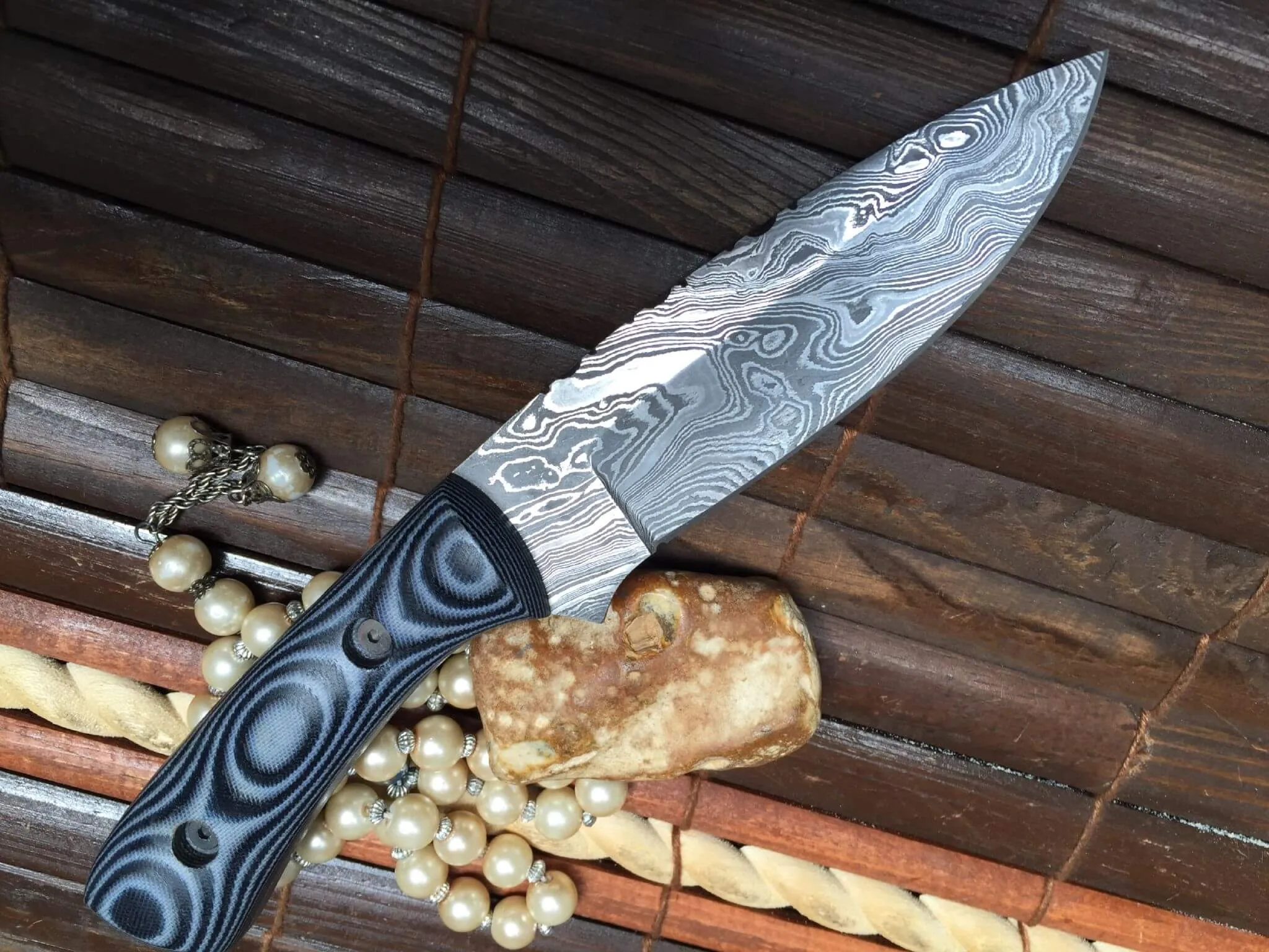 Handcrafted Damascus Hunting Knife with Micarta Handle