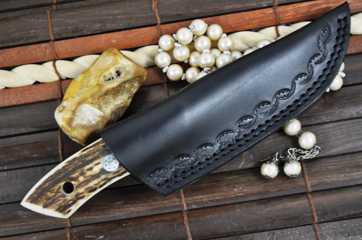 Handmade Damascus Steel Hunting Knife with Stag Antler Handle