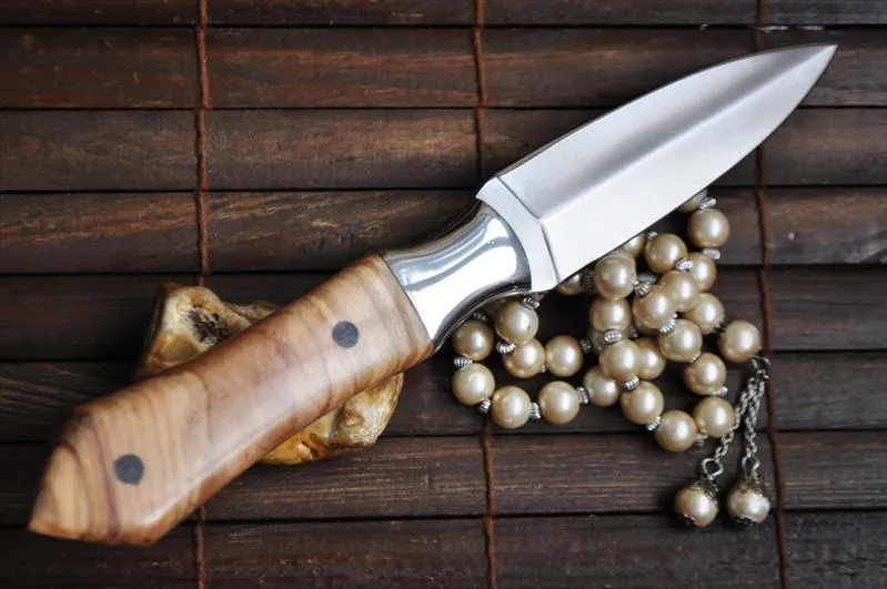 Handmade Double Edge Hunting Knife with Leather Sheath