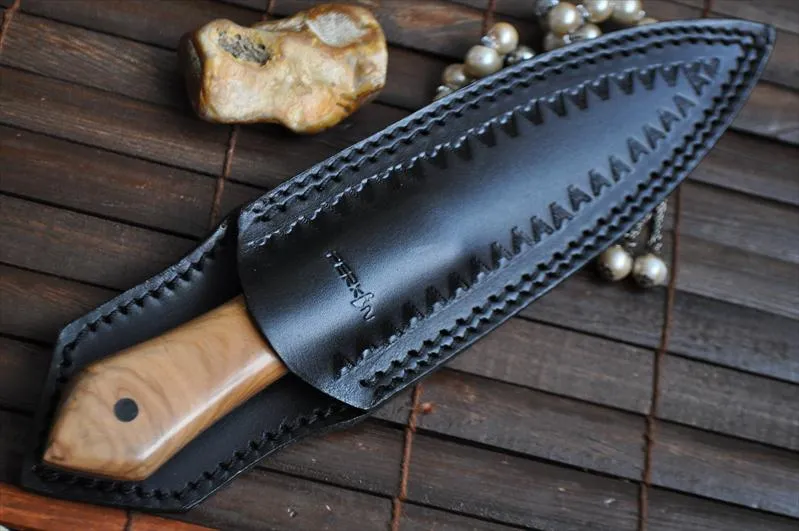 Handmade Double Edge Hunting Knife with Leather Sheath