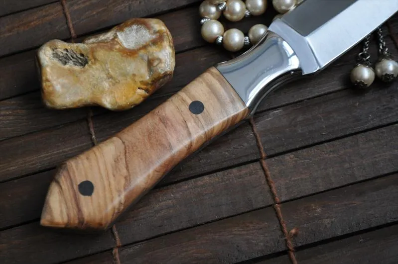 Handmade Double Edge Hunting Knife with Leather Sheath