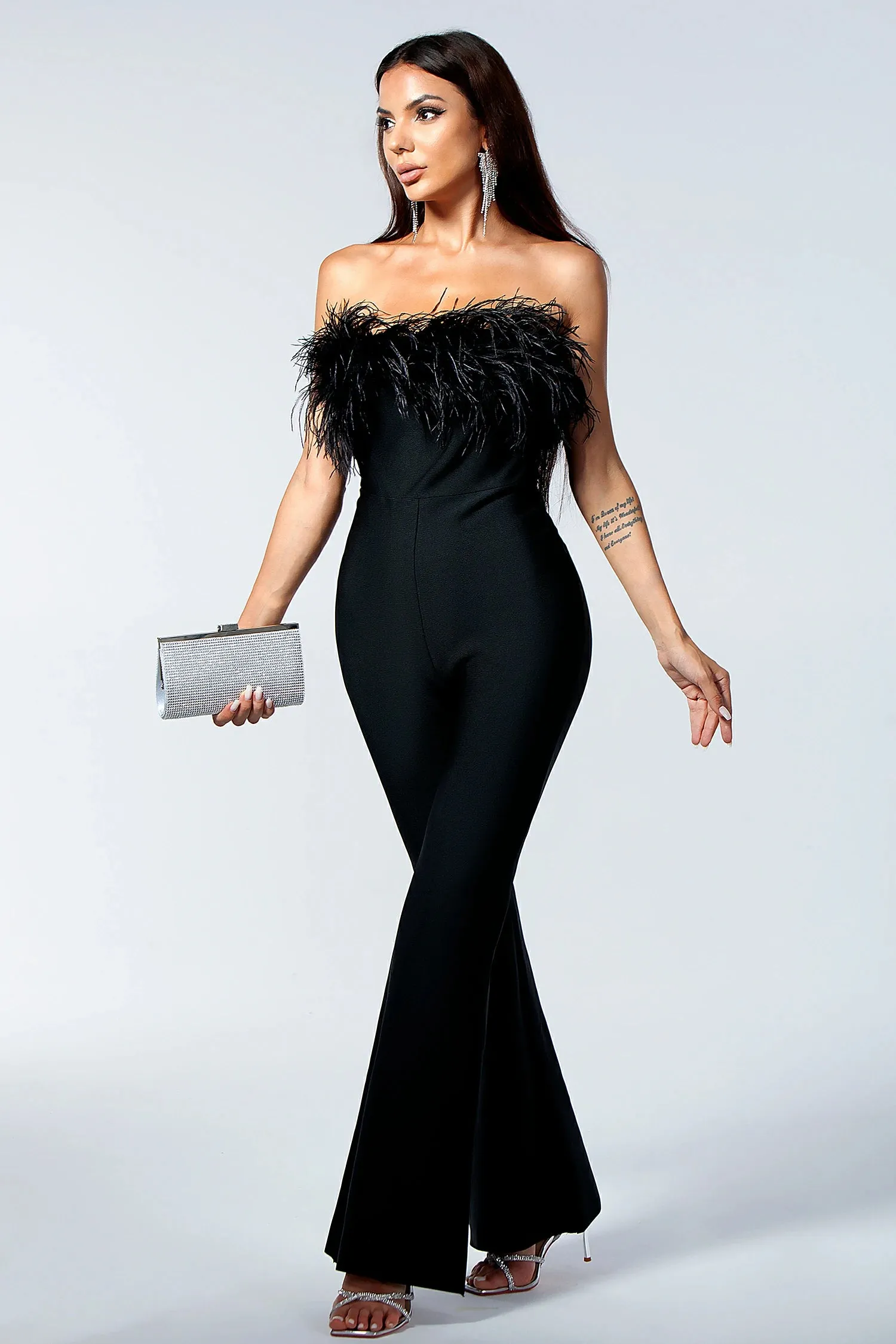 Hecate Ostrich Feather Wide Leg Jumpsuit