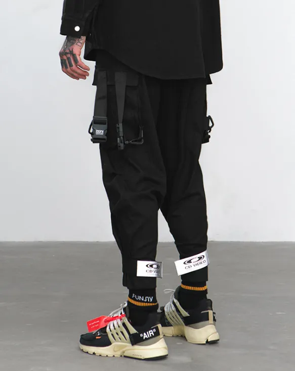 INFLATLION Loose Fit Elastic Waist Cargo Pants Street Ankle Banded Pants Large Casual Pockets Pants Fashion Cargo Pants 8884W