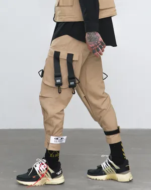 INFLATLION Loose Fit Elastic Waist Cargo Pants Street Ankle Banded Pants Large Casual Pockets Pants Fashion Cargo Pants 8884W