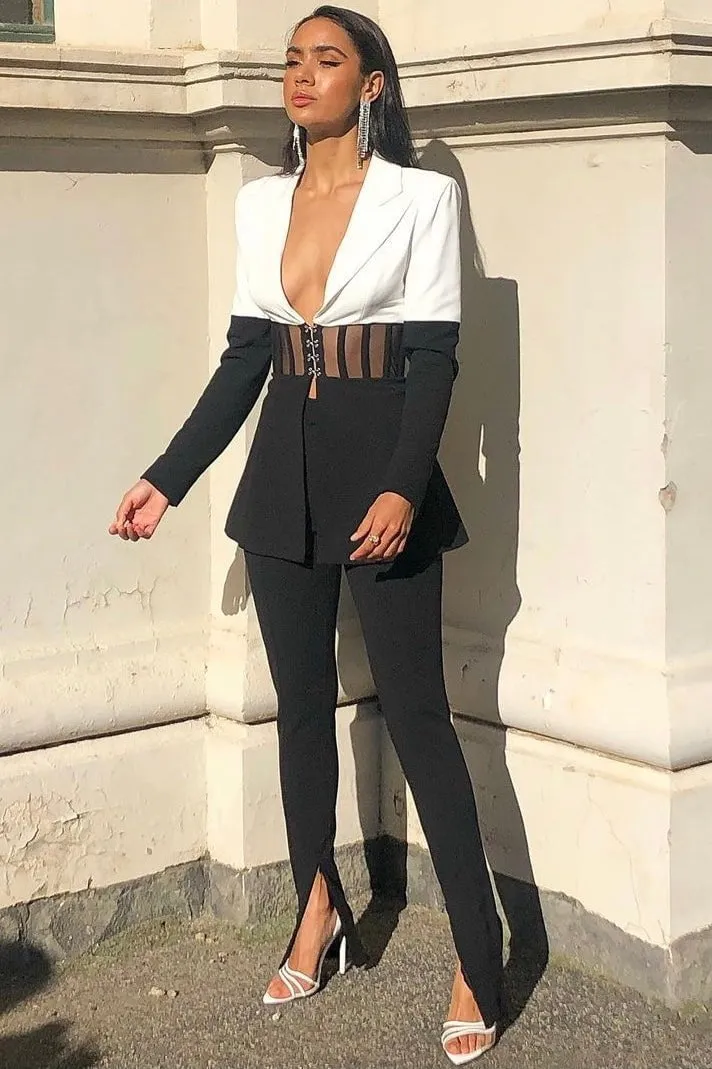 Jessica Bara Gemini Colorblock Corset Blazer and Split Pant Two Piece Set As Seen On Leyla Milani