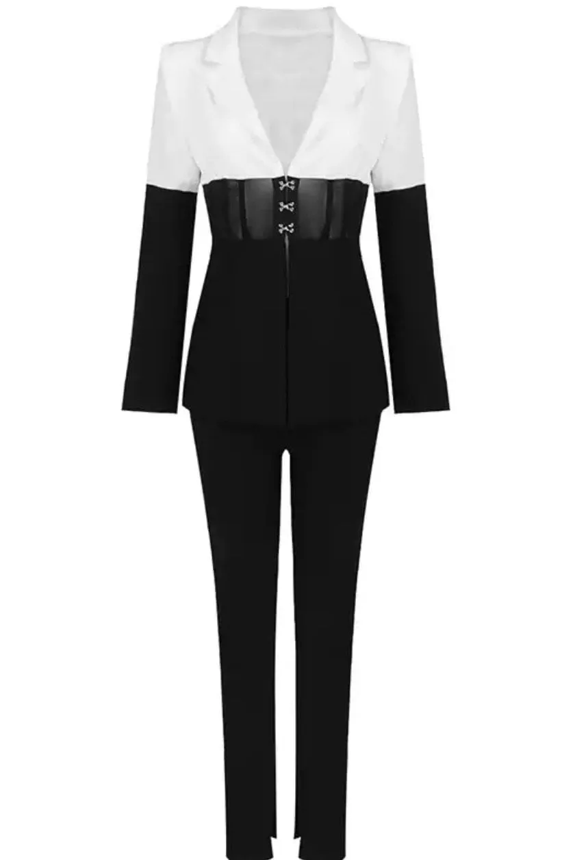 Jessica Bara Gemini Colorblock Corset Blazer and Split Pant Two Piece Set As Seen On Leyla Milani