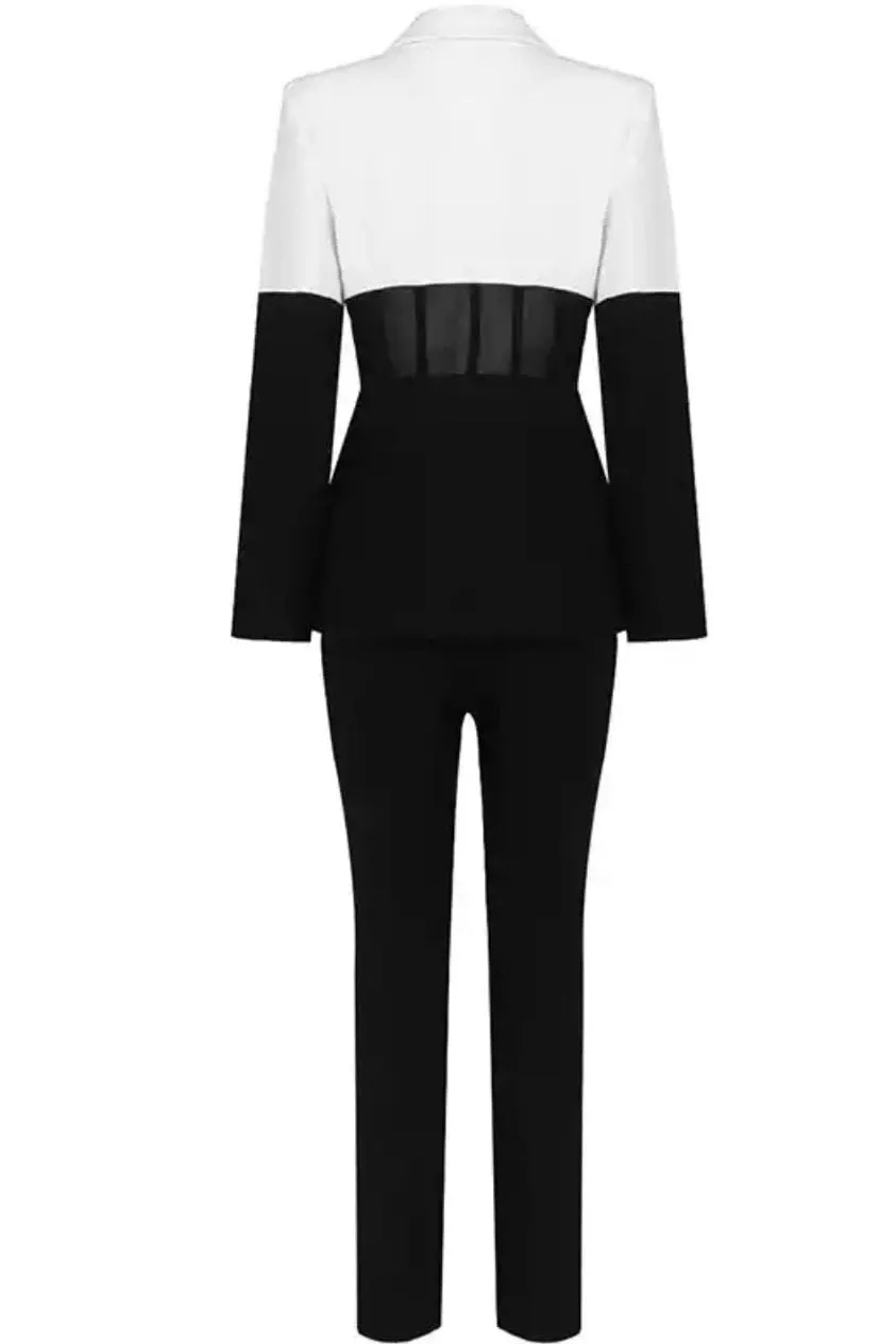 Jessica Bara Gemini Colorblock Corset Blazer and Split Pant Two Piece Set As Seen On Leyla Milani