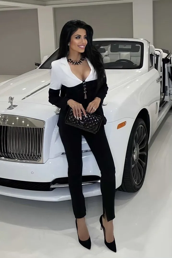 Jessica Bara Gemini Colorblock Corset Blazer and Split Pant Two Piece Set As Seen On Leyla Milani