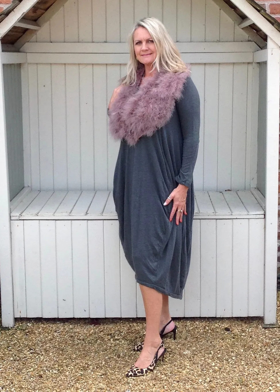 Marabou Feather Collar in Grey Lilac & Mocha