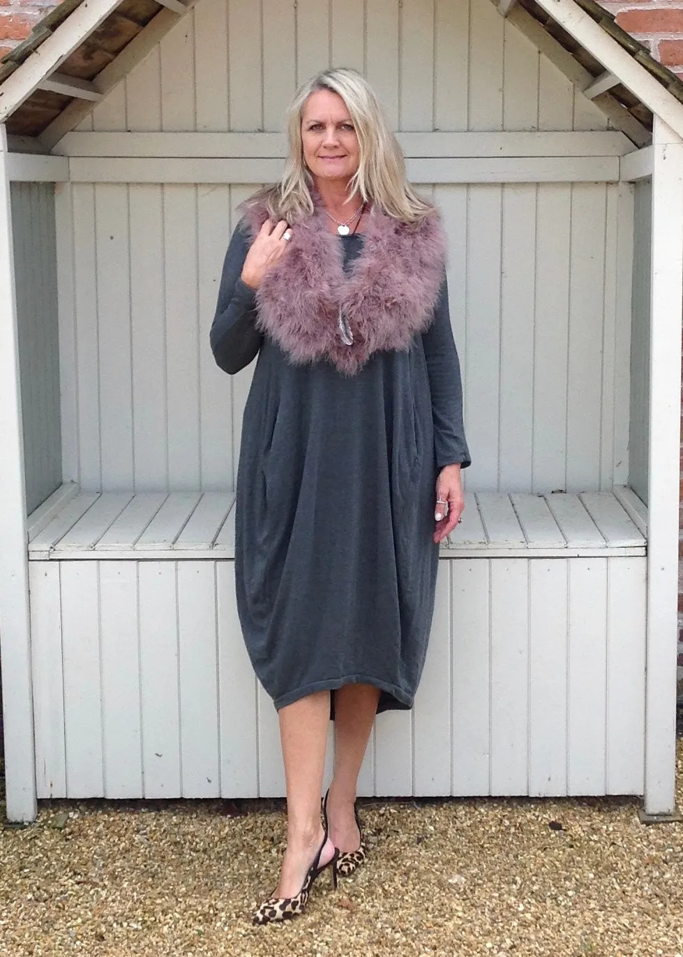 Marabou Feather Collar in Grey Lilac & Mocha