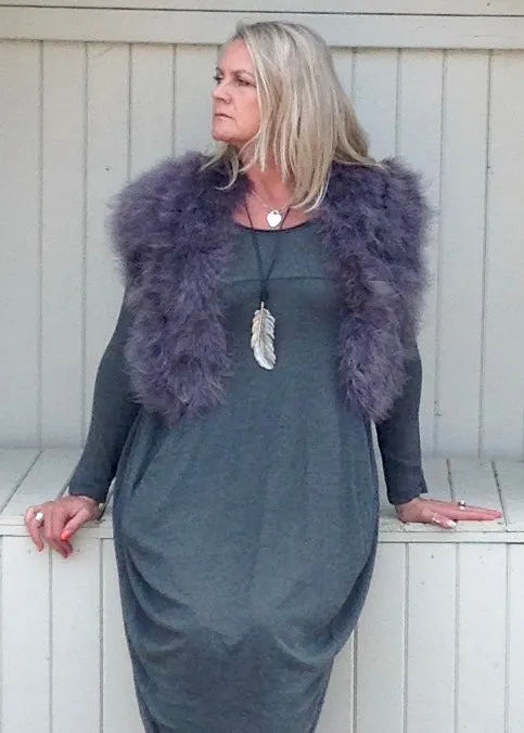 Marabou Feather Collar in Grey Lilac & Mocha