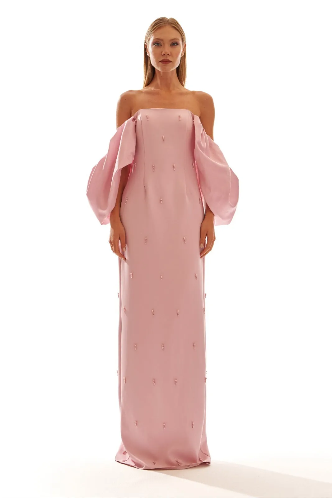 Maxi Strapless Dress With Sleeves