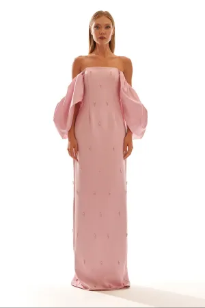 Maxi Strapless Dress With Sleeves