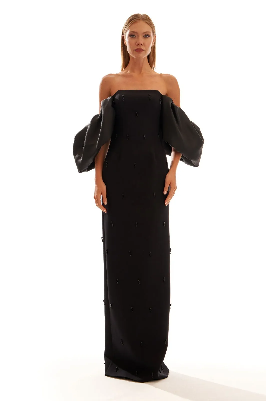 Maxi Strapless Dress With Sleeves