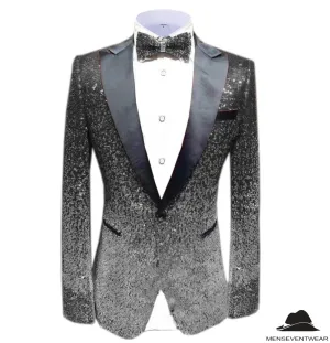 Men Fashion Gradual Change Color Sequins Tuxedos Suit Peak Lapel Blazer