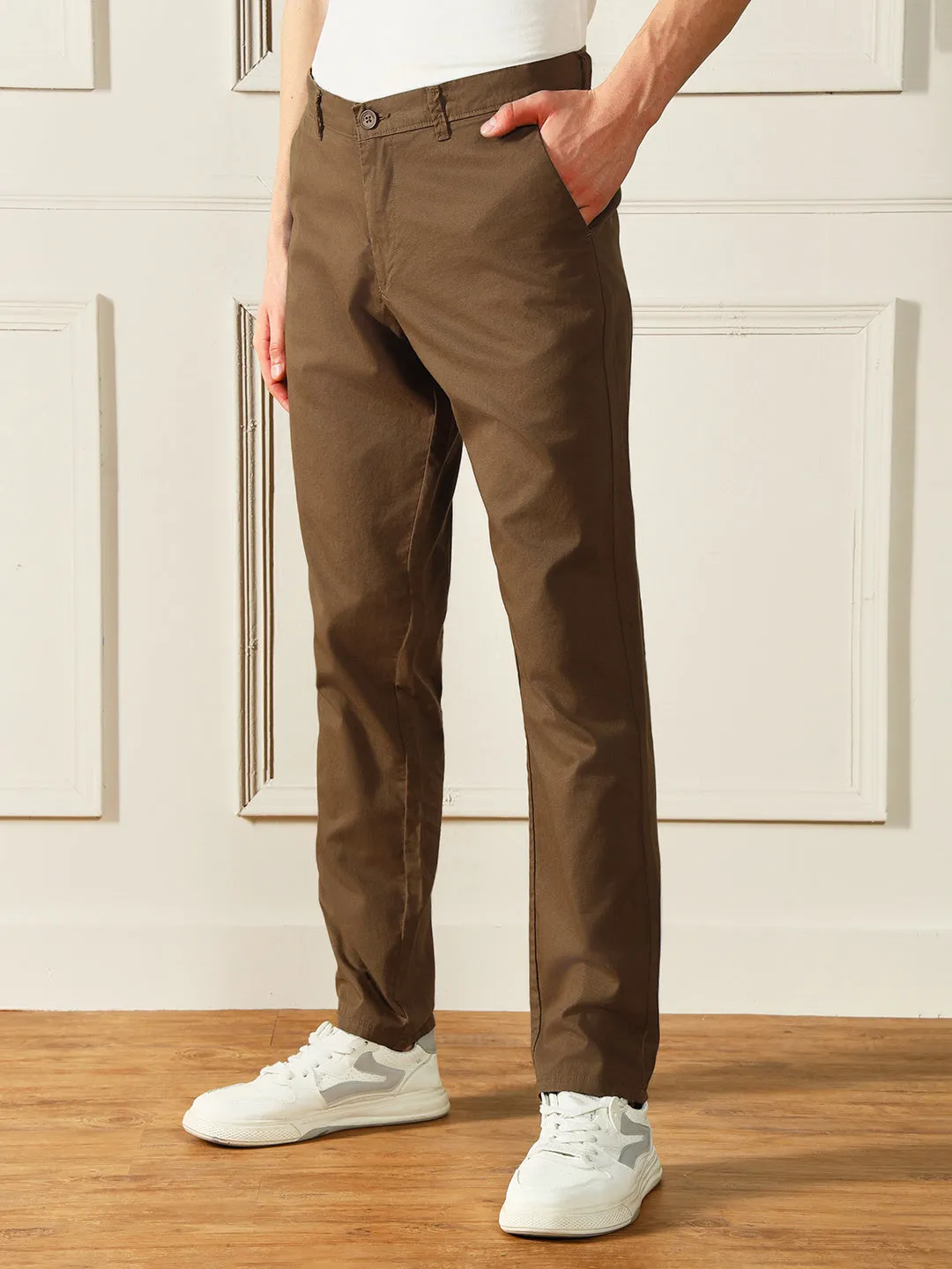 Men's Dark Khaki Solid Chinos