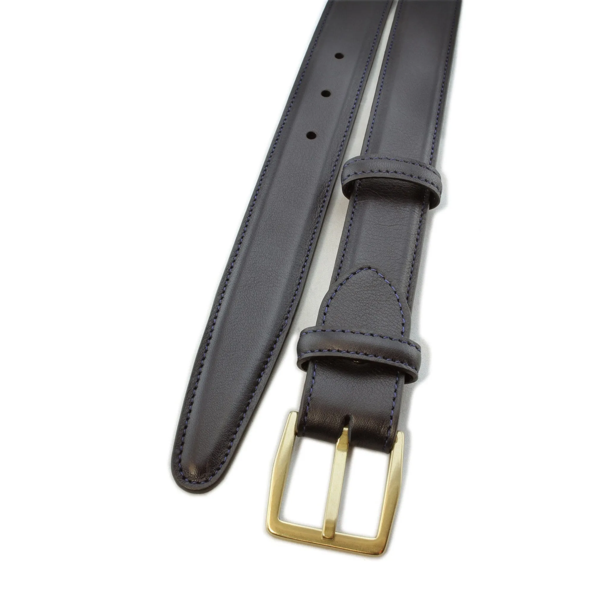 Navy blue box calf narrow belt