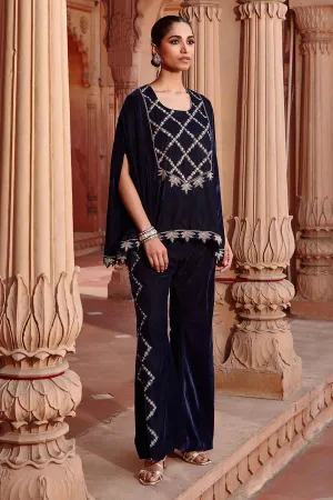 Navy Embroidered Cape & Pants