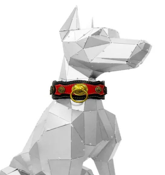 Red ''Achilles'' Exclusive Leather Dog Collar