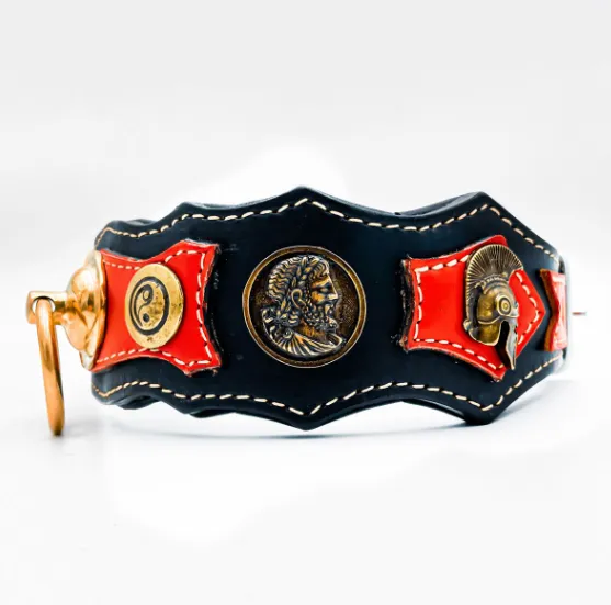 Red ''Achilles'' Exclusive Leather Dog Collar