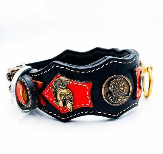 Red ''Achilles'' Exclusive Leather Dog Collar