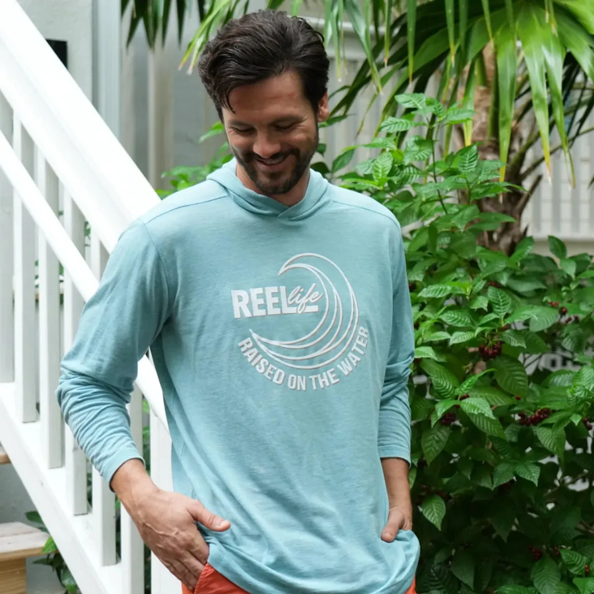 Reel Life Ocean Washed Circle Palm Pullover Hoodie - Adriatic Blue
