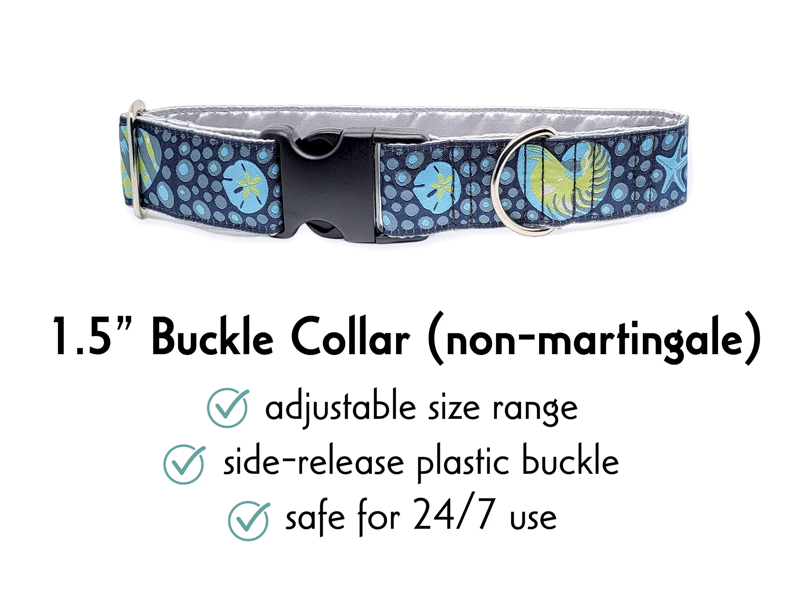 Seashells - Martingale Dog Collar or Buckle Dog Collar - 1.5" Width