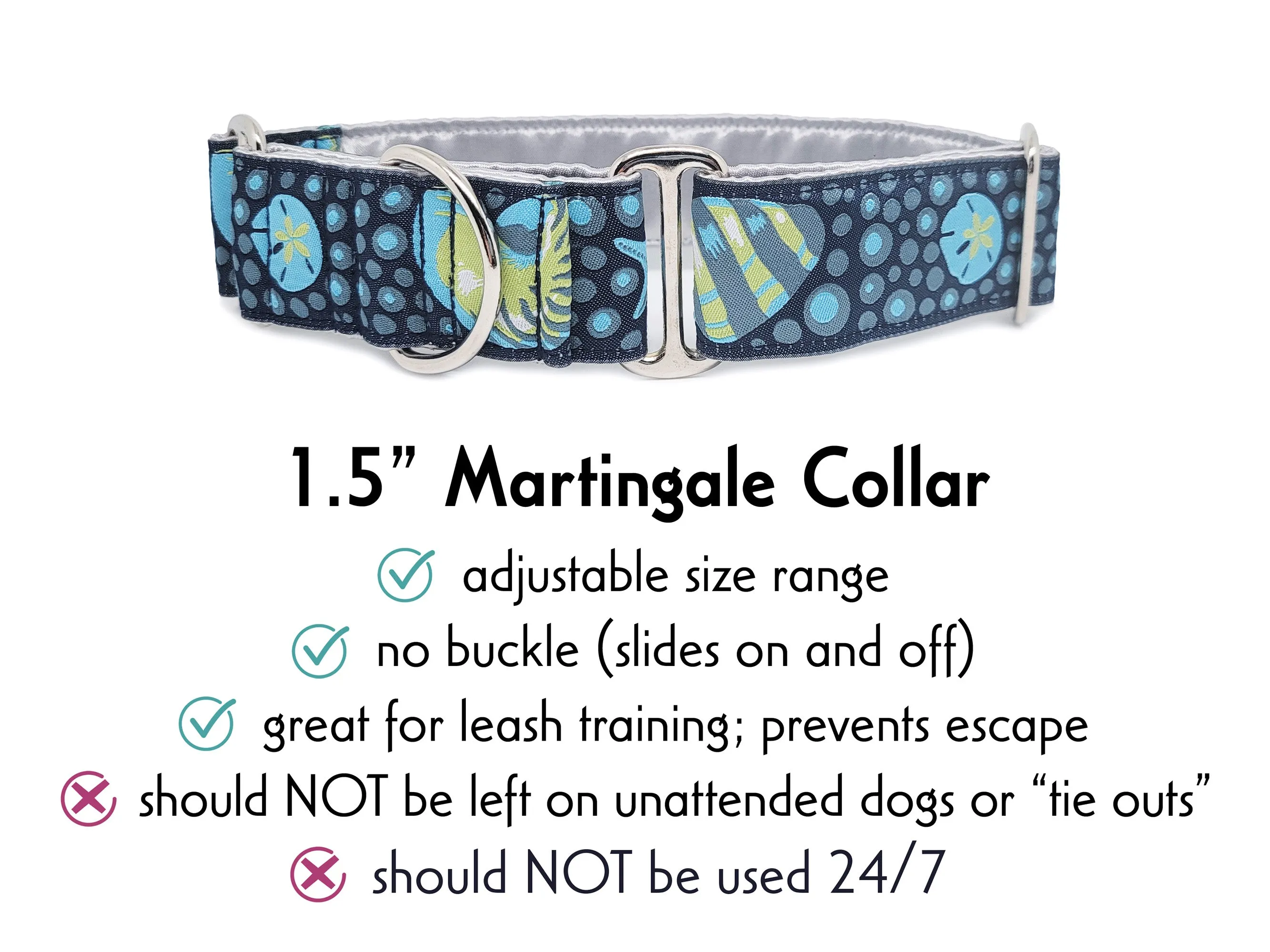 Seashells - Martingale Dog Collar or Buckle Dog Collar - 1.5" Width