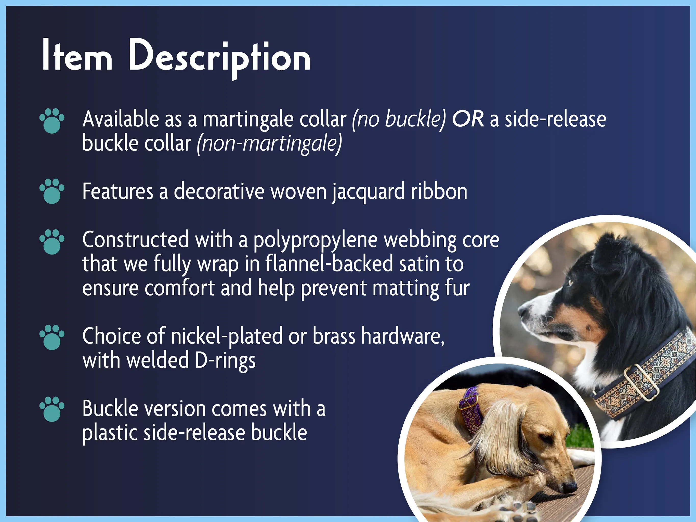 Seashells - Martingale Dog Collar or Buckle Dog Collar - 1.5" Width