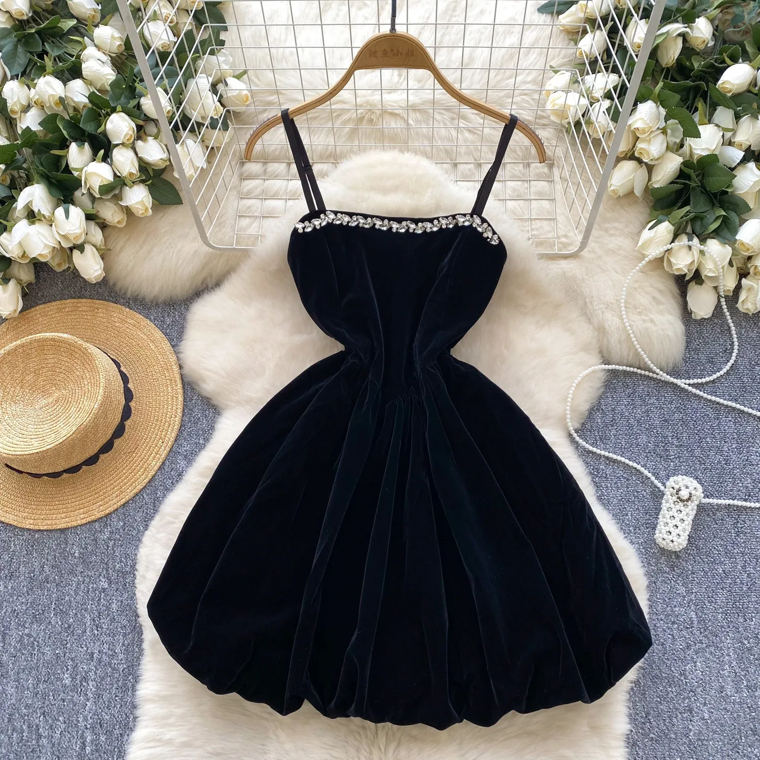 Square Neckline Black Slip Dress