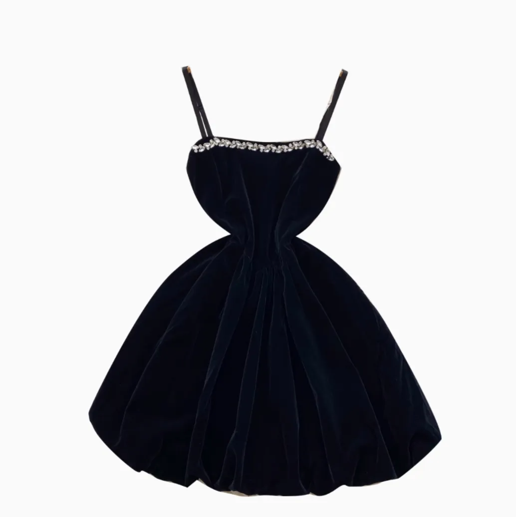 Square Neckline Black Slip Dress
