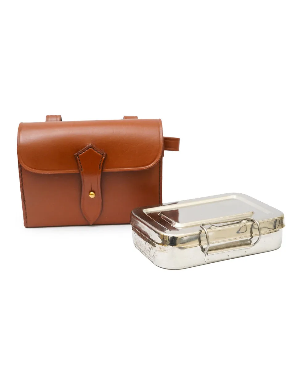 Stainless Steel Fox Hunting Sandwich Tin with Leather Case - Black