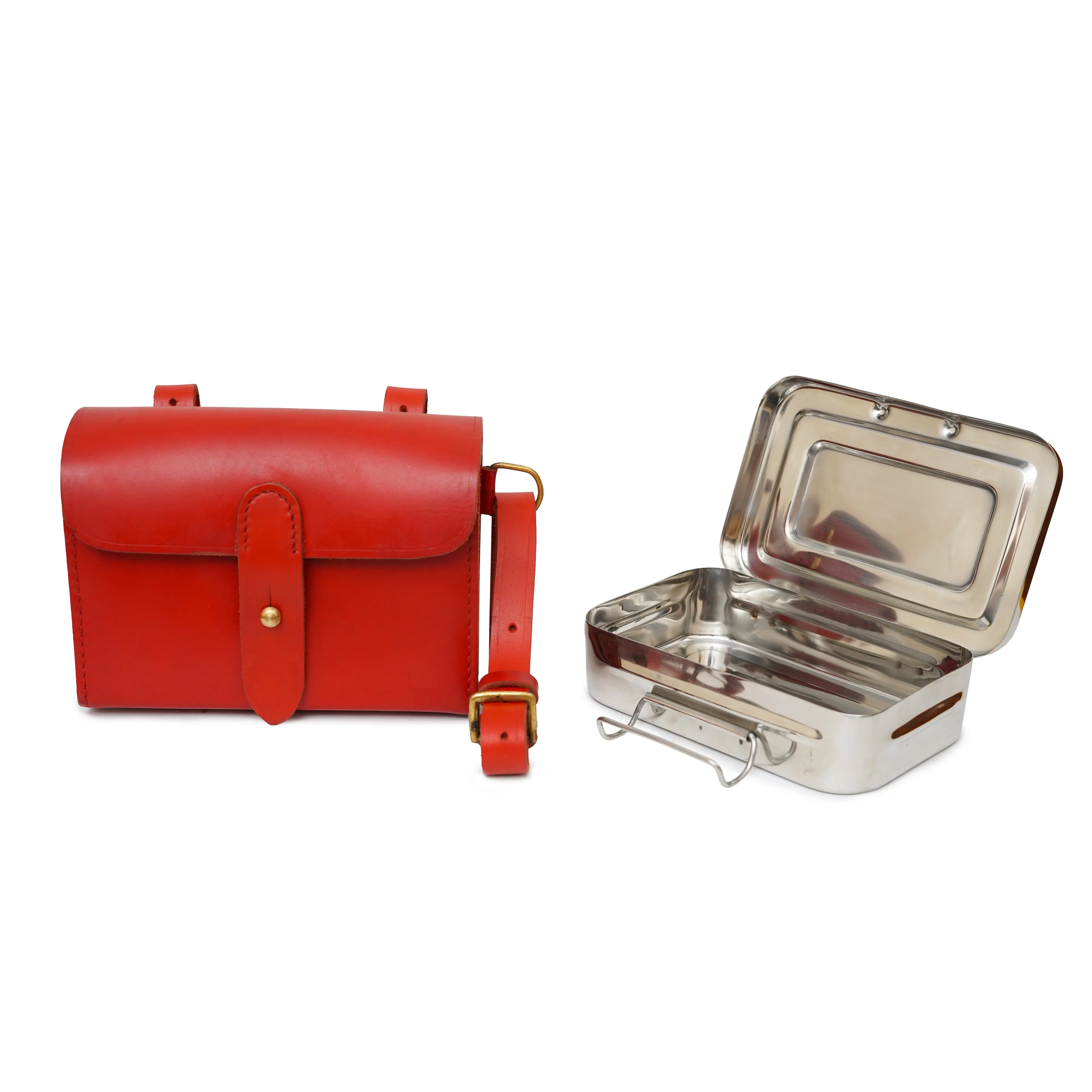 Stainless Steel Fox Hunting Sandwich Tin with Leather Case - Black