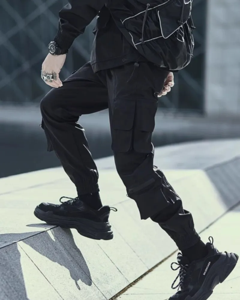 Techwear Slim Black Cargo Pants