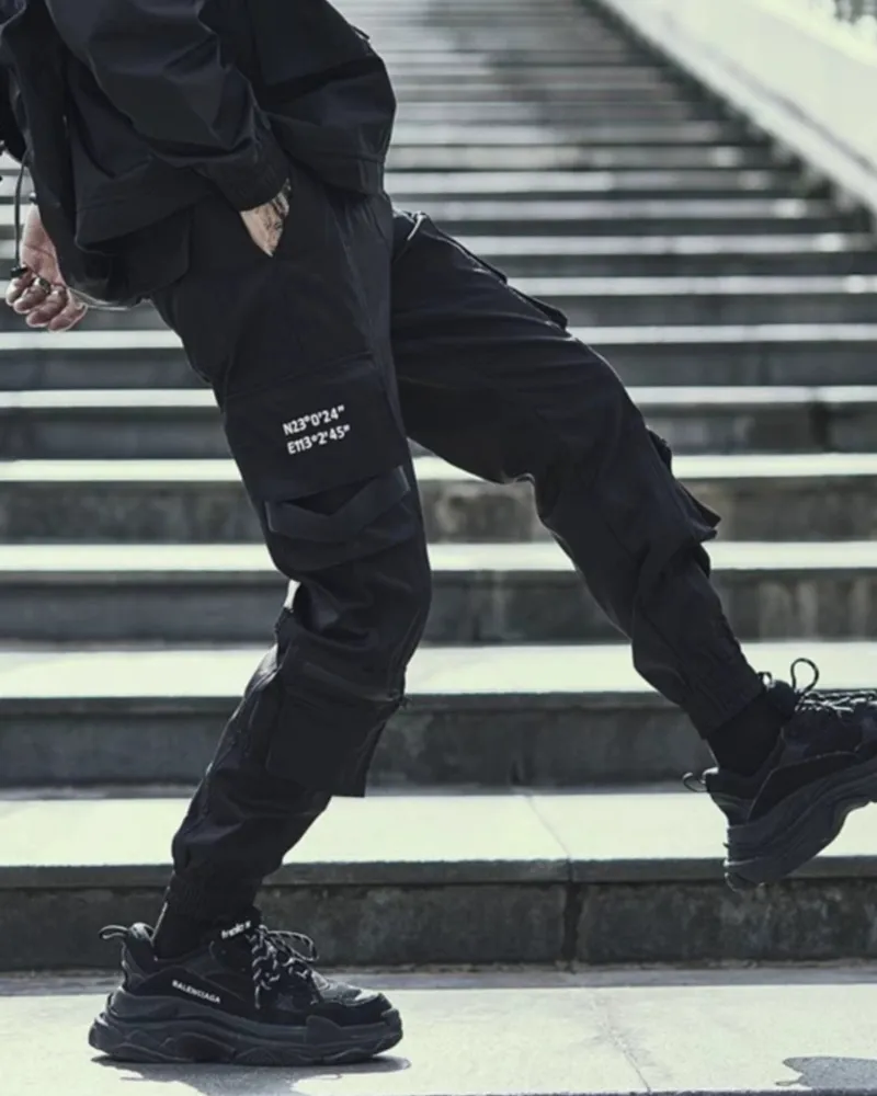 Techwear Slim Black Cargo Pants