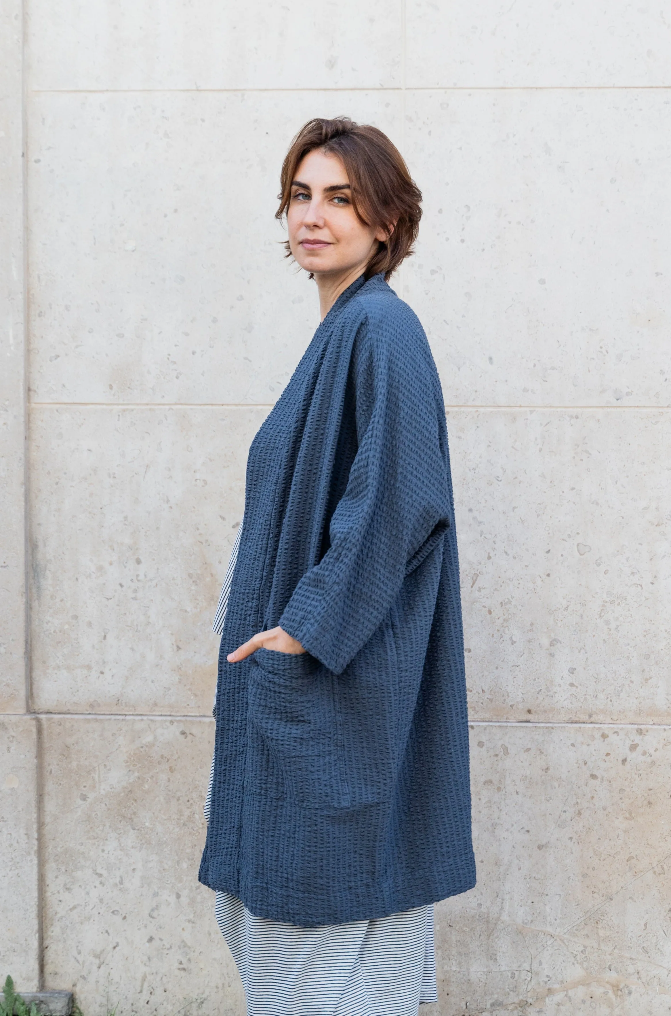 TEXTURED COTTON GREY JACKET