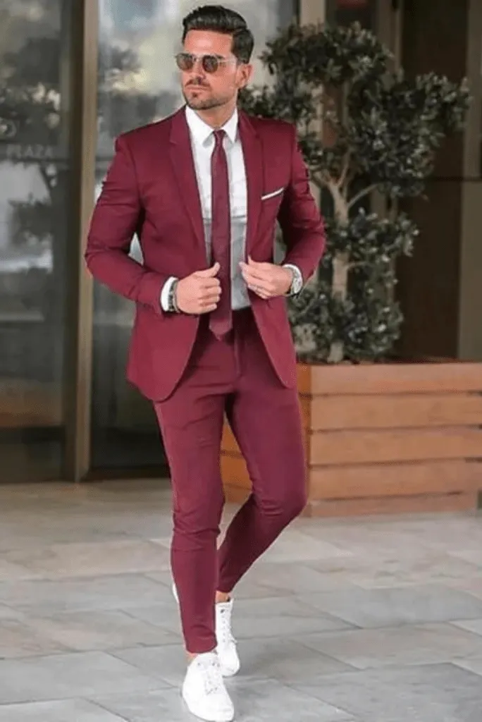 Two piece maroon partywear suit for men